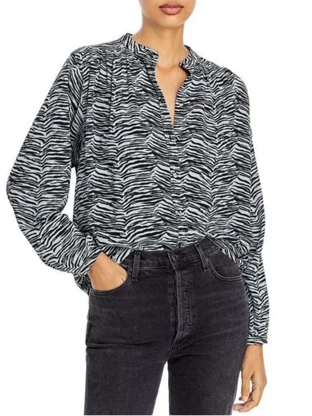 Rebecca Taylor Black and Gray Zebra-Print Blouse
